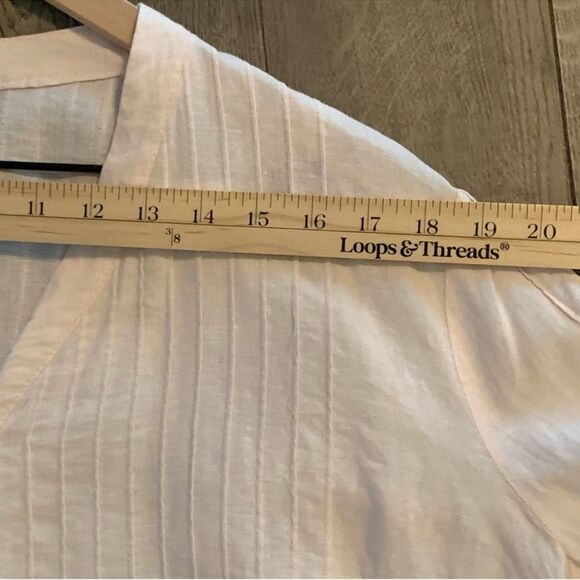 CYNTHIA ROWLEY Crochet Trimmed Sleeve Hem Linen Button Up Women 1X Petal Pink. - Picture 11 of 14